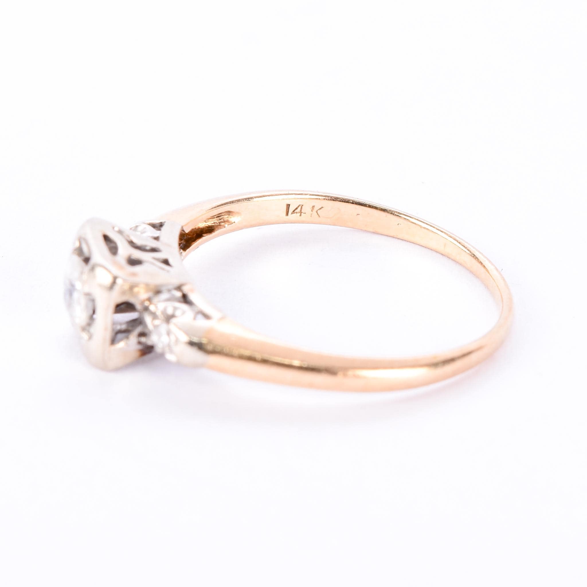 14K Gold Old European Cut Natural Diamond Engagement Ring