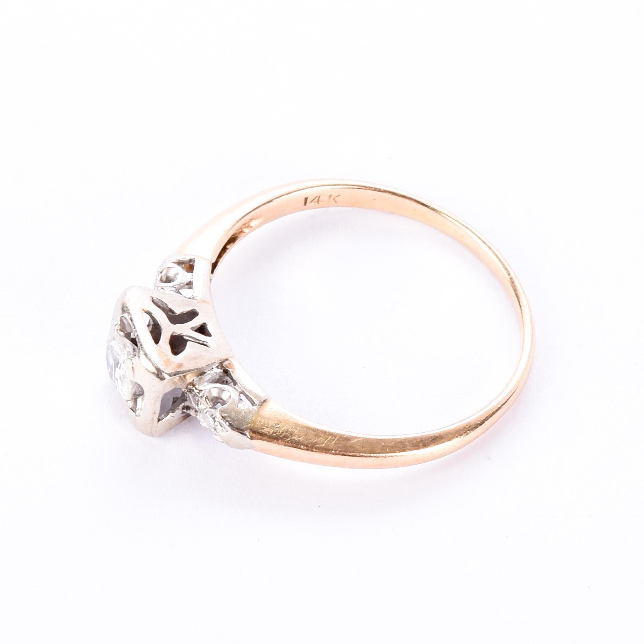 14K Gold Old European Cut Natural Diamond Engagement Ring