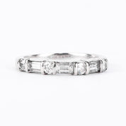 18K White Gold Natural Round and Baguette Diamond Wedding Band