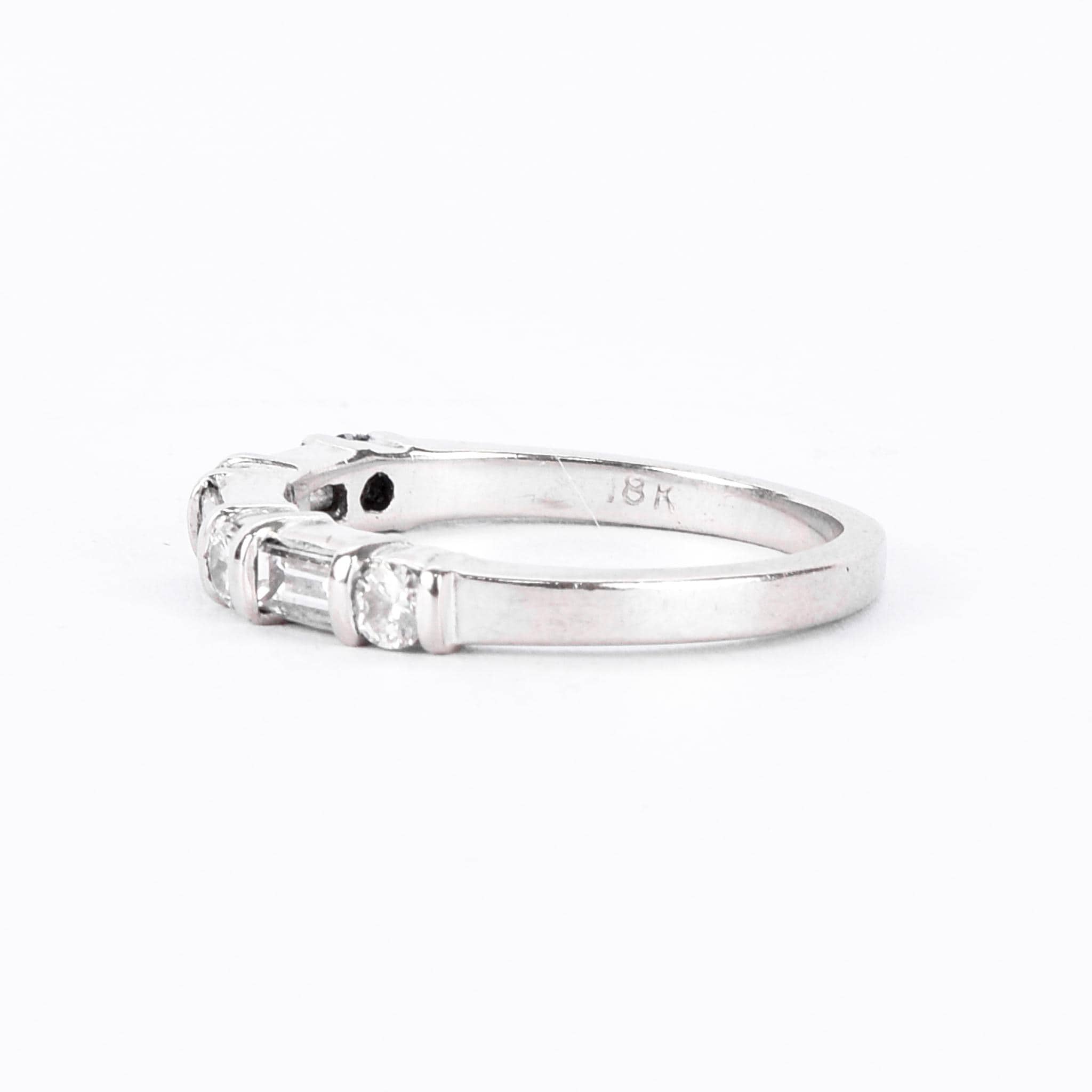 18K White Gold Natural Round and Baguette Diamond Wedding Band