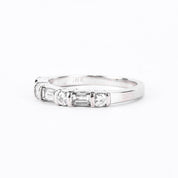 18K White Gold Natural Round and Baguette Diamond Wedding Band