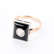 18K Gold & Platinum Old Mine Cut Natural Diamond in Onyx Statement Ring