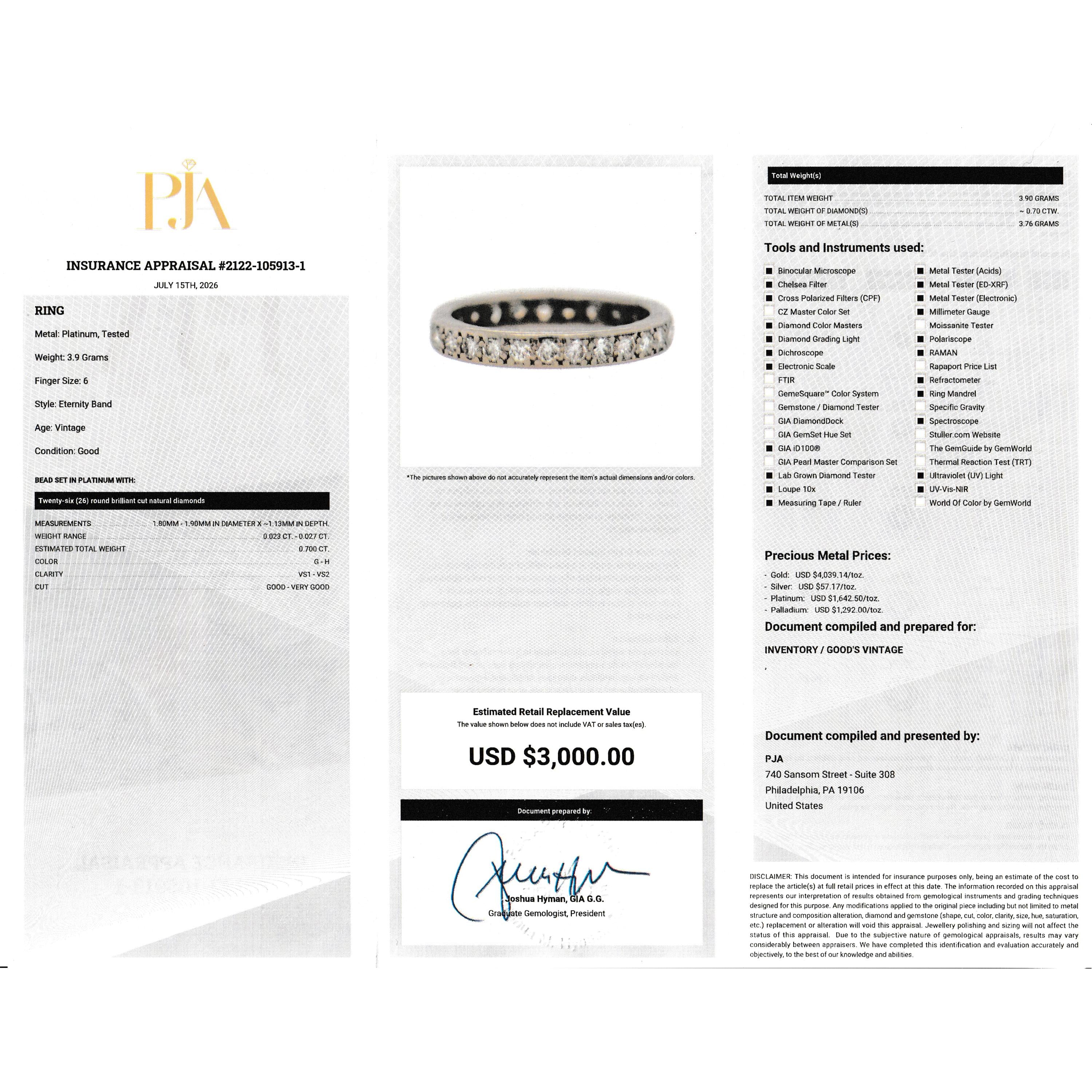 Platinum Twenty-Six Natural Round Diamond Eternity Band