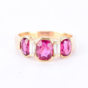 18K Gold 2.21 TCW Natural Ruby and Diamond Three Stone Statement Ring