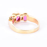 18K Gold 2.21 TCW Natural Ruby and Diamond Three Stone Statement Ring