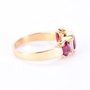 18K Gold 2.21 TCW Natural Ruby and Diamond Three Stone Statement Ring