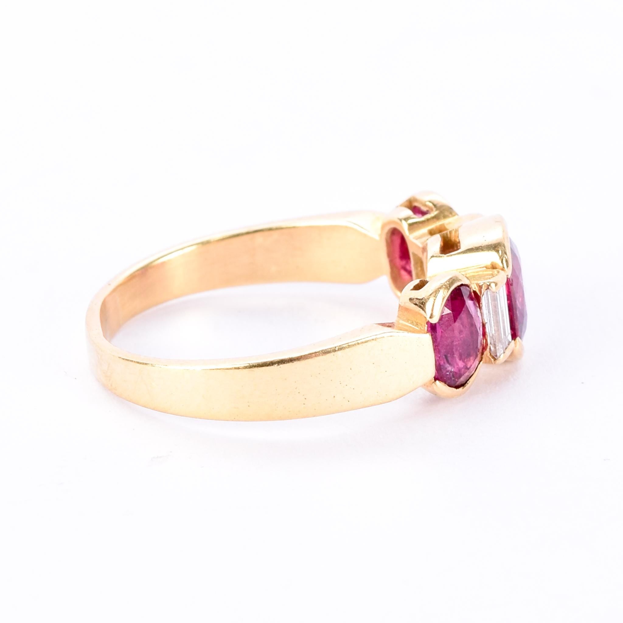 18K Gold 2.21 TCW Natural Ruby and Diamond Three Stone Statement Ring