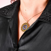 18K Gold French Art Deco Large Plique-à-Jour Pendant