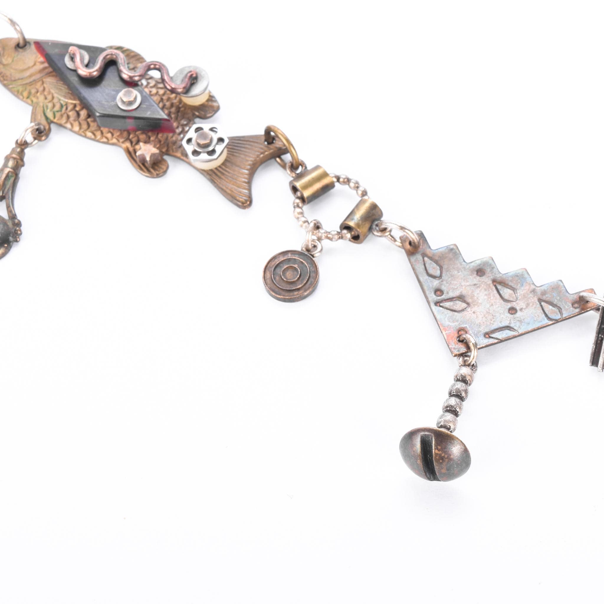 Thomas Mann Sterling Silver & Bronze Mixed Metal Techno Romantic Fish Charm Necklace