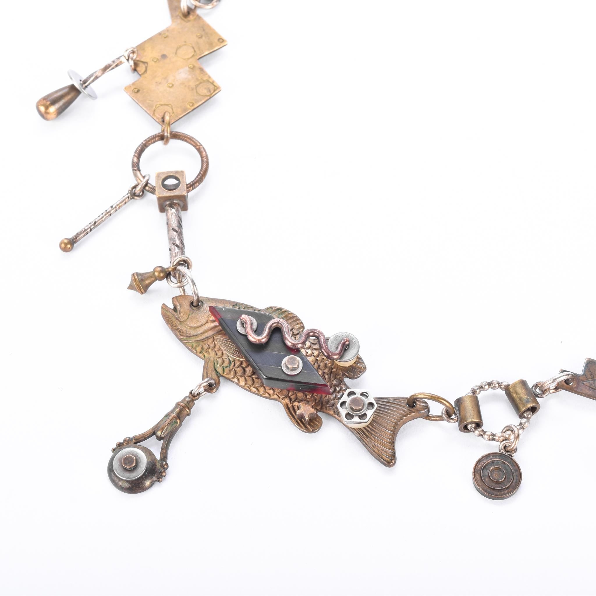 Thomas Mann Sterling Silver & Bronze Mixed Metal Techno Romantic Fish Charm Necklace