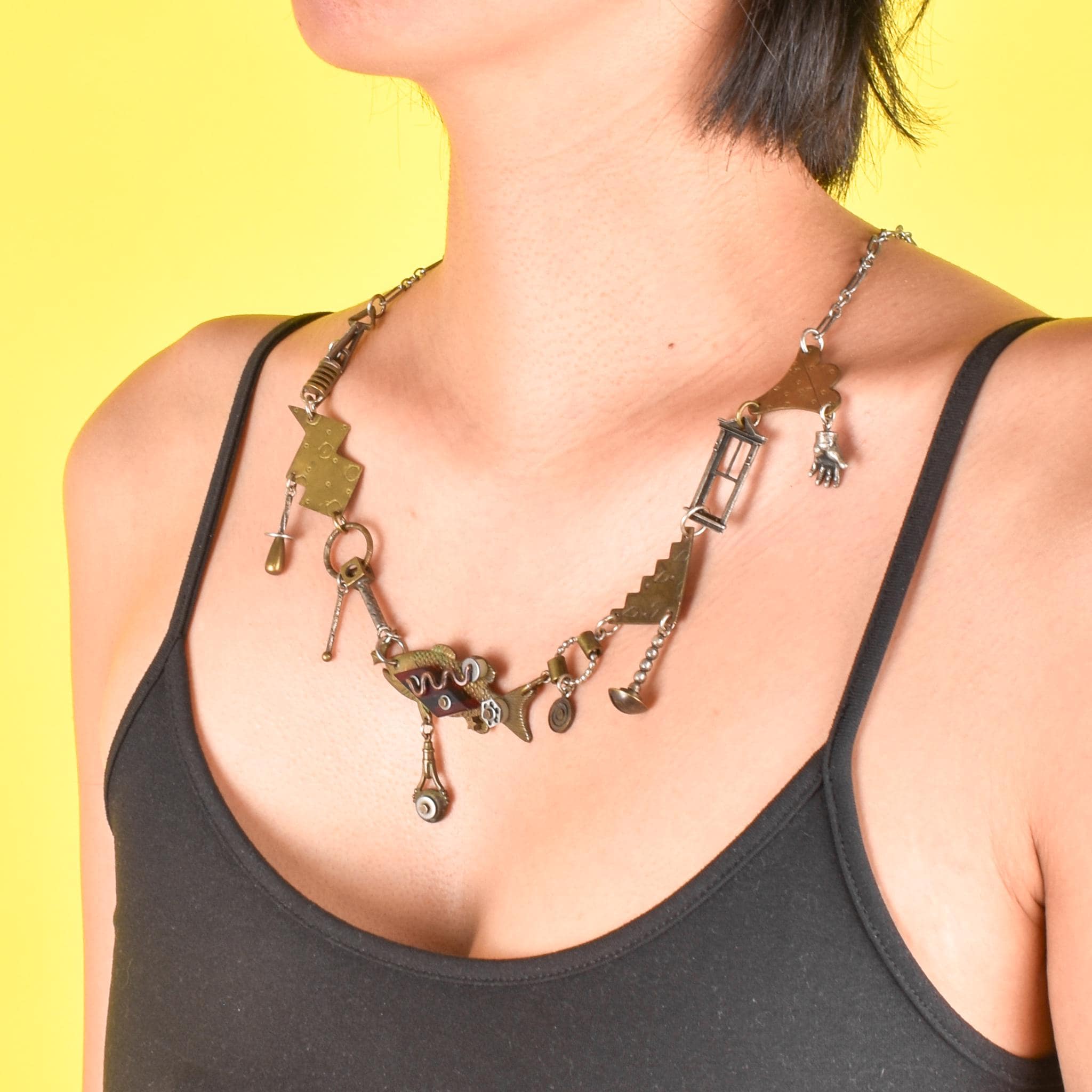 Thomas Mann Sterling Silver & Bronze Mixed Metal Techno Romantic Fish Charm Necklace