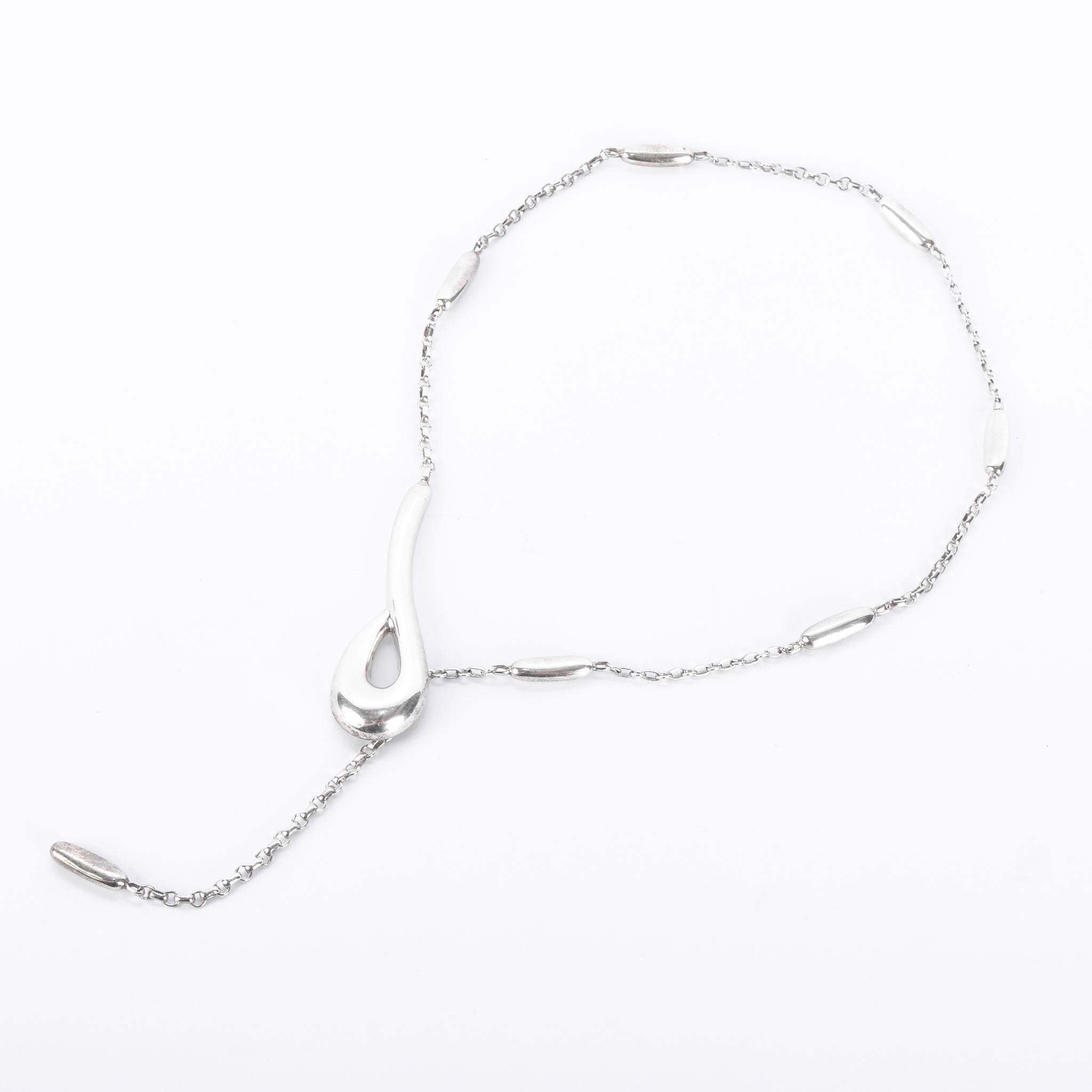 Sterling Silver Hand-Signed Modernist Lariat Necklace