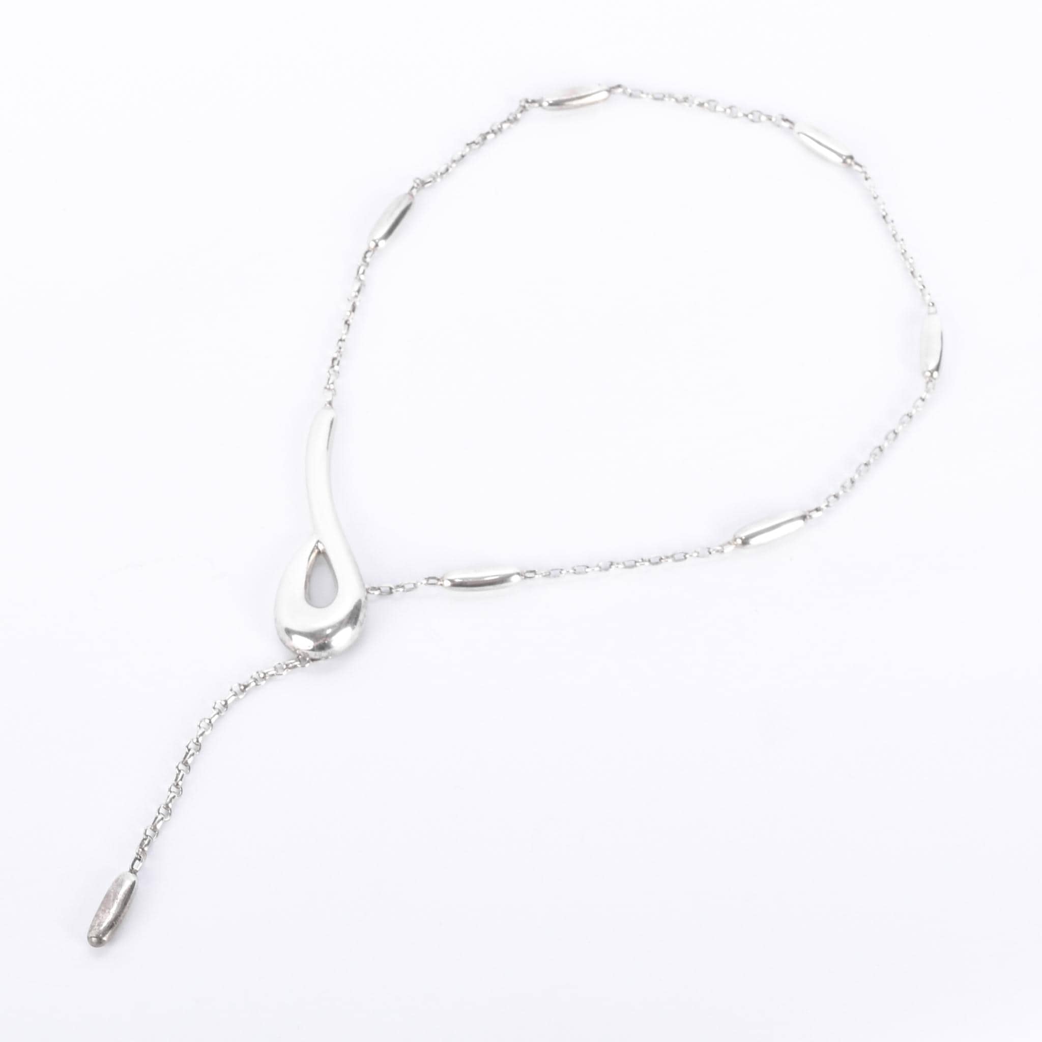 Sterling Silver Hand-Signed Modernist Lariat Necklace