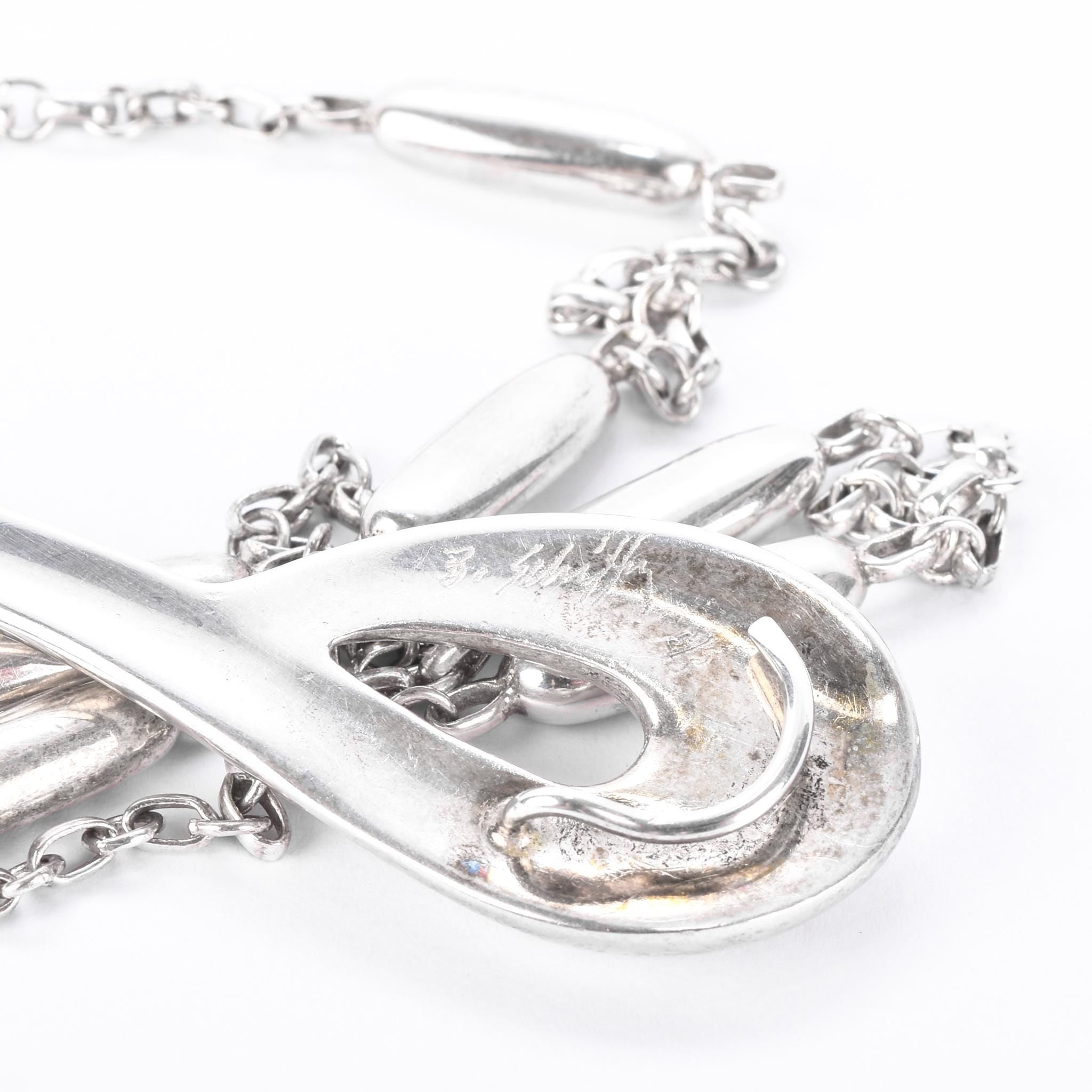Sterling Silver Hand-Signed Modernist Lariat Necklace