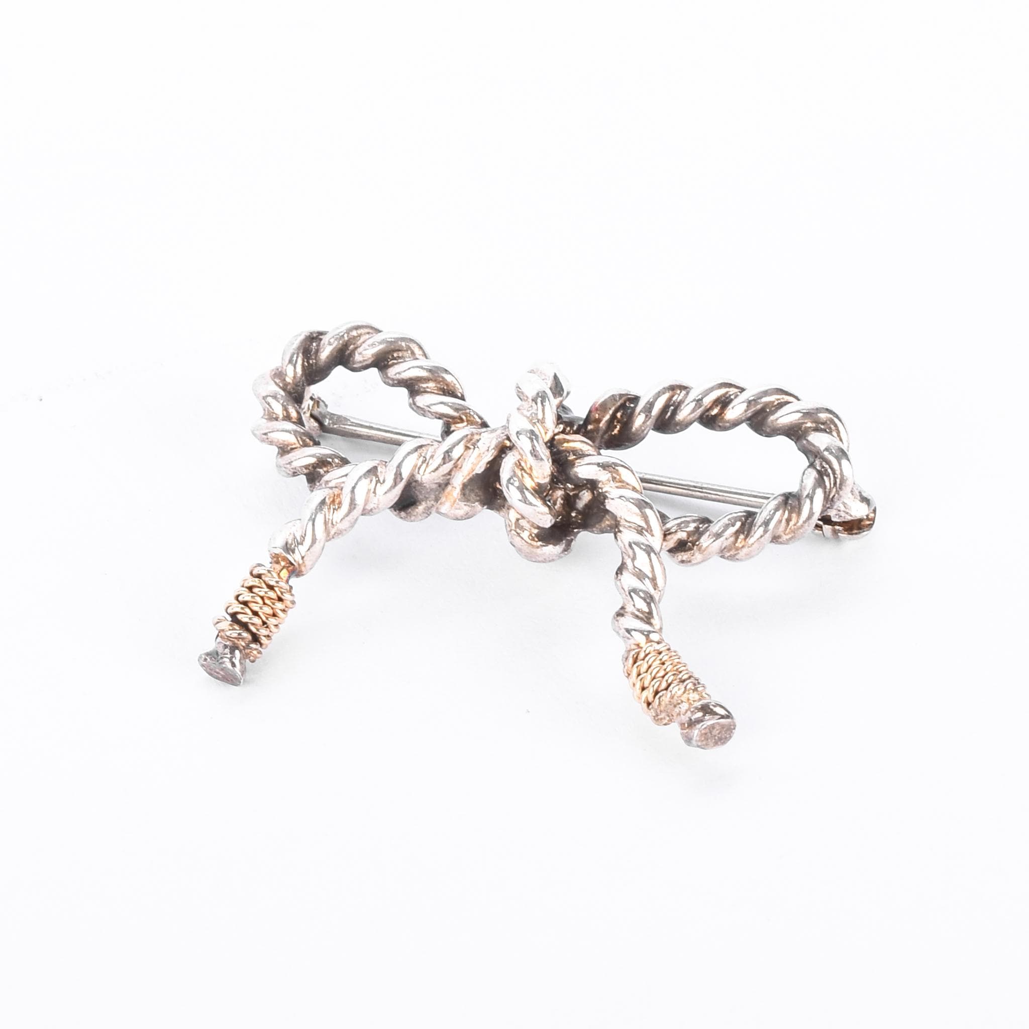 Tiffany & Co. Sterling Silver and 18K Gold Rope Bow Brooch