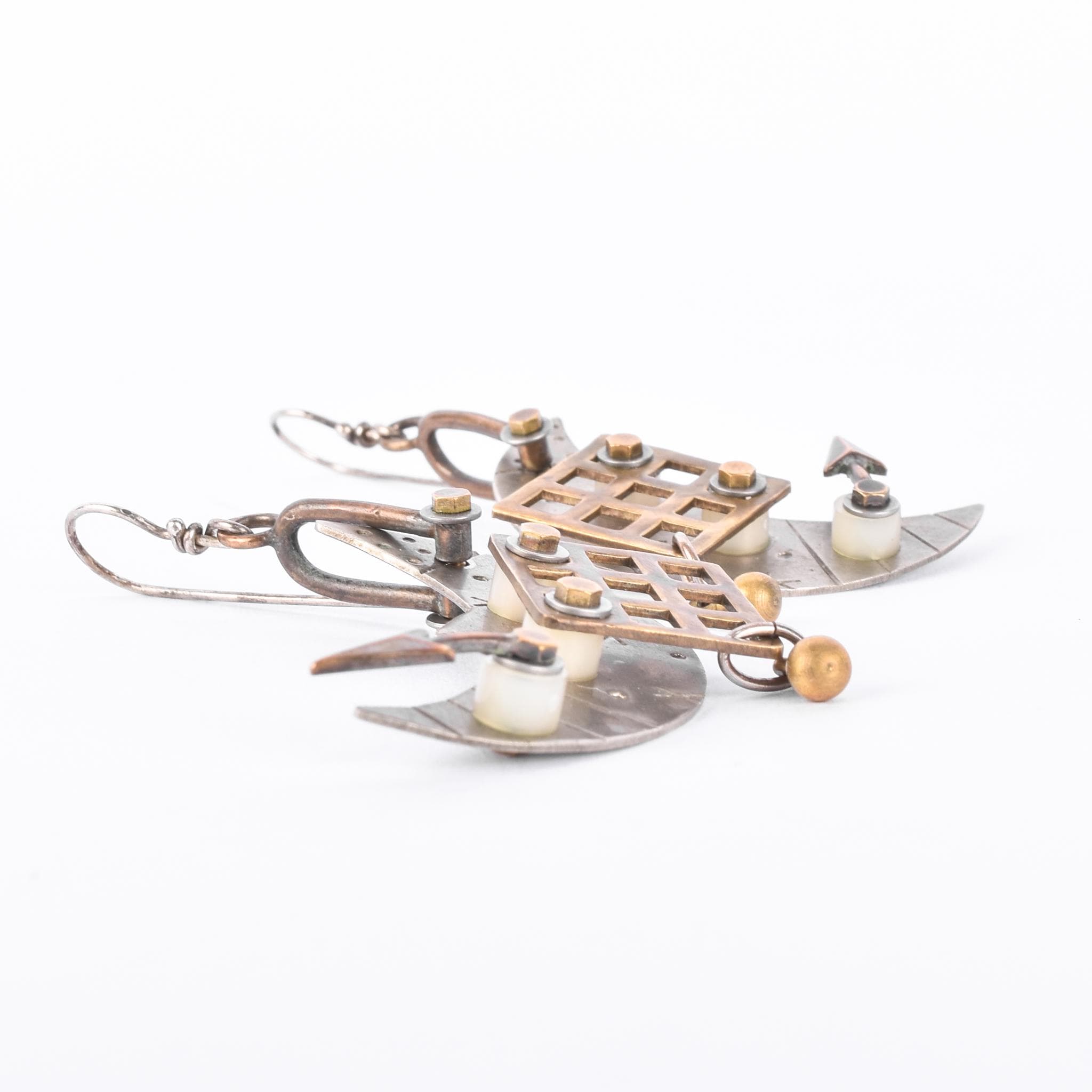 Thomas Mann Techno Romantic Sterling Silver & Brass "Over the Moon" Dangle Earrings