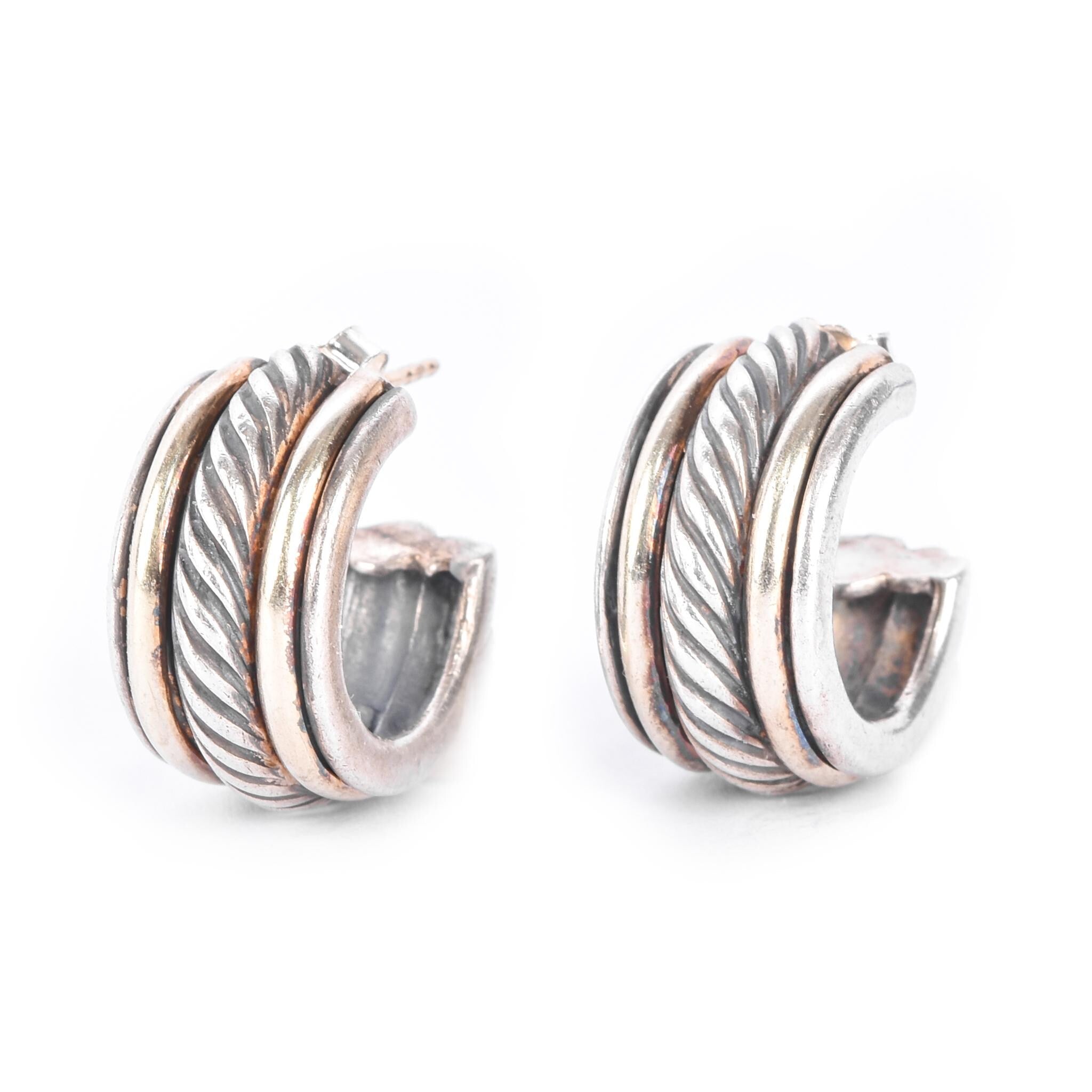David Yurman Sterling Silver & 14K Gold Two-Tone Cable Hoop Earrings
