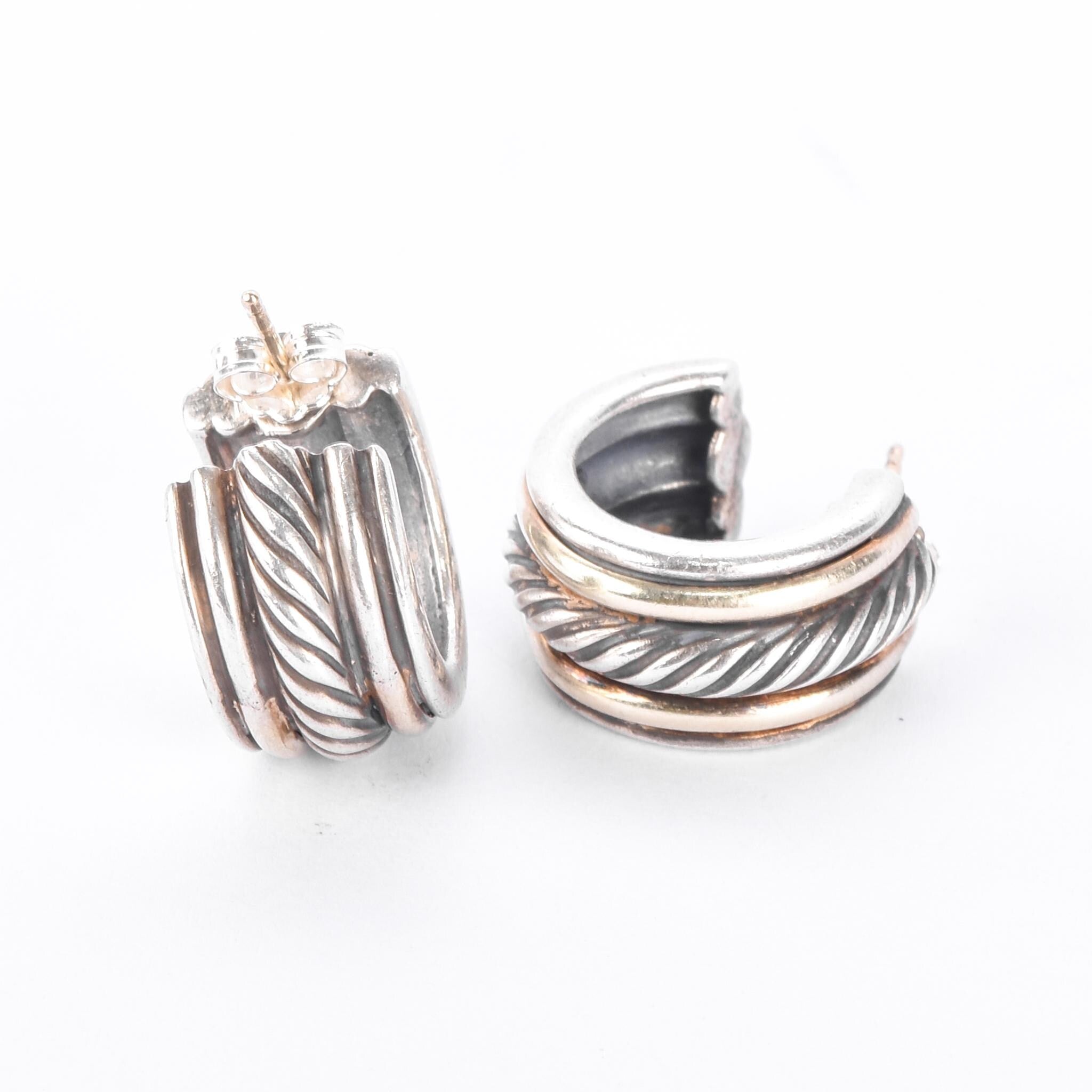 David Yurman Sterling Silver & 14K Gold Two-Tone Cable Hoop Earrings