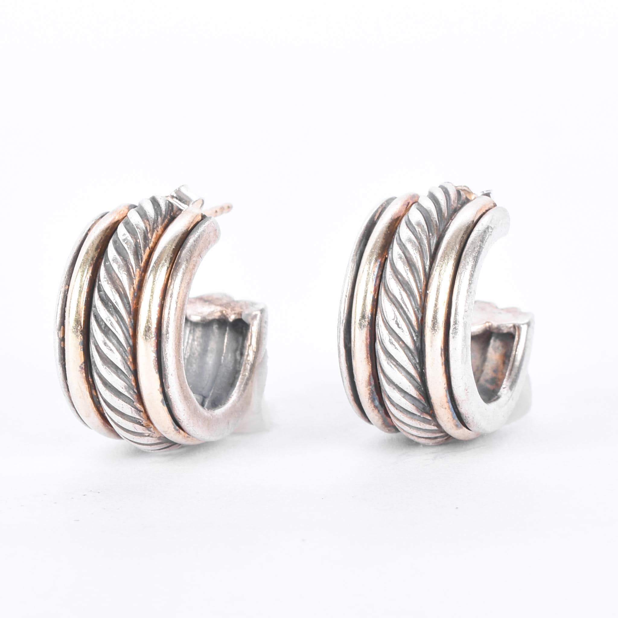 David Yurman Sterling Silver & 14K Gold Two-Tone Cable Hoop Earrings