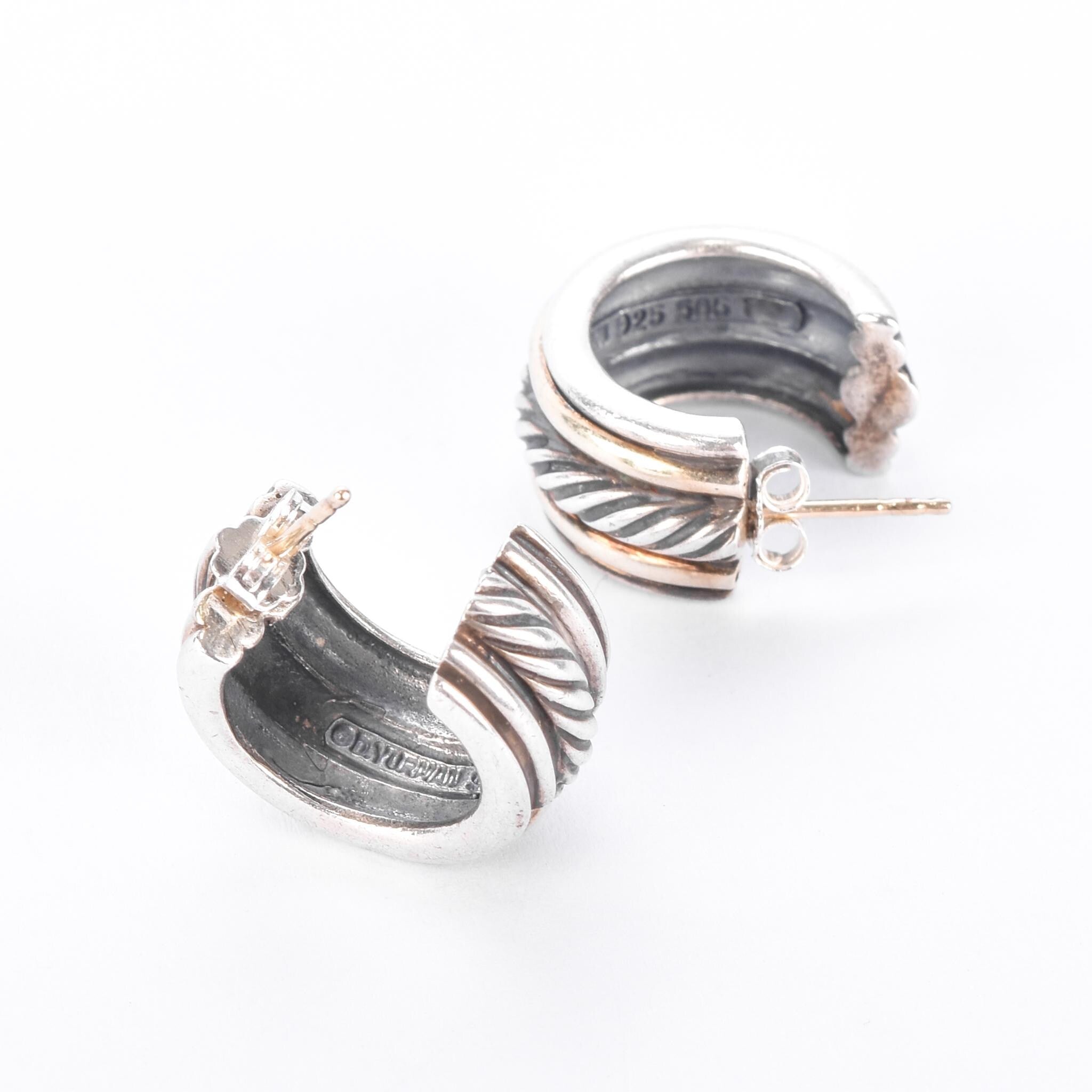 David Yurman Sterling Silver & 14K Gold Two-Tone Cable Hoop Earrings
