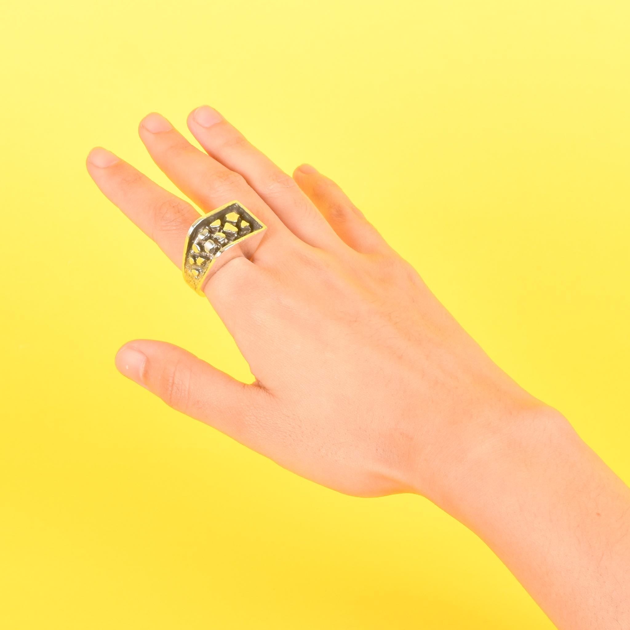 Sterling Silver Modernist Abstract Geometric Statement Ring