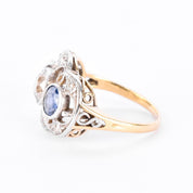 Art Deco 14K Gold & Platinum Natural Diamond and Sapphire Statement Ring