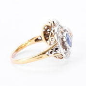 Art Deco 14K Gold & Platinum Natural Diamond and Sapphire Statement Ring