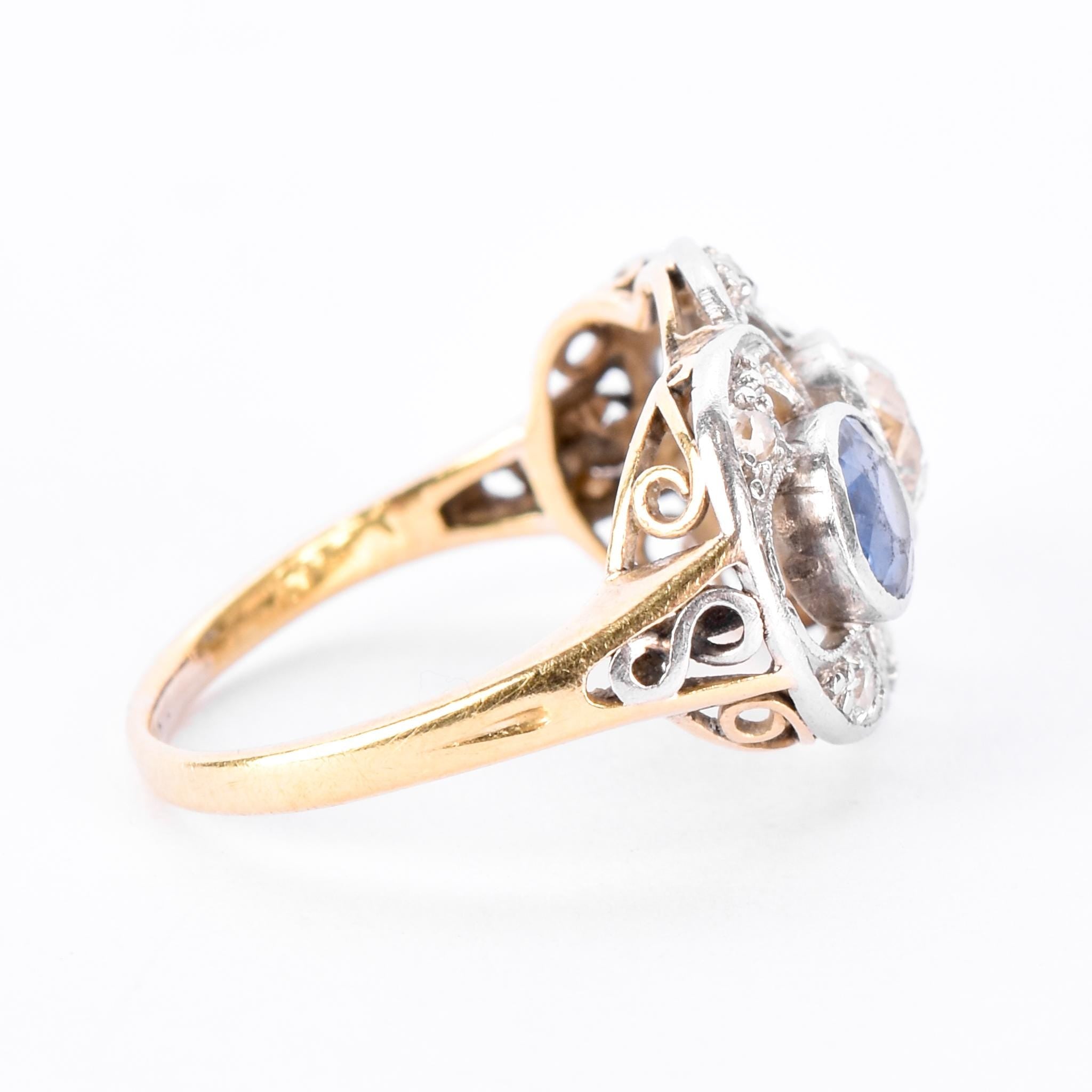 Art Deco 14K Gold & Platinum Natural Diamond and Sapphire Statement Ring