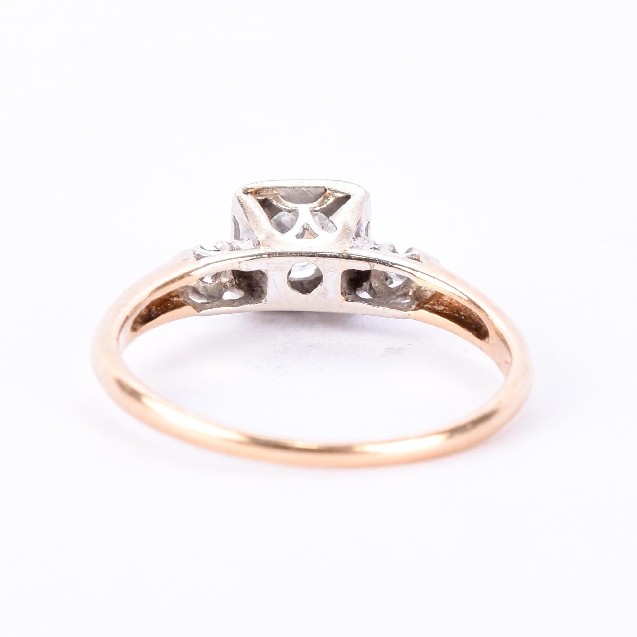 14K Gold Old European Cut Natural Diamond Engagement Ring