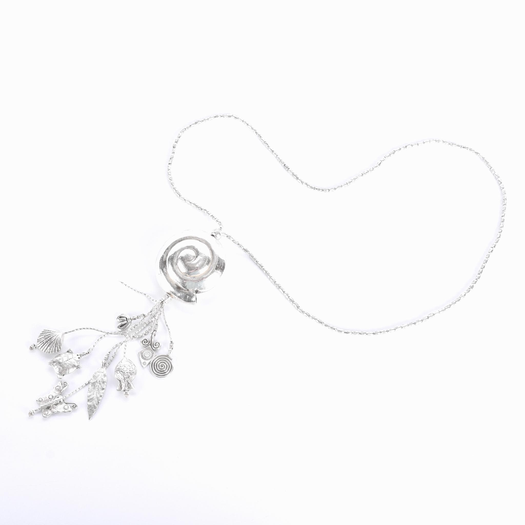 Sterling Silver Swirl Pendant Seashell Necklace with Charms