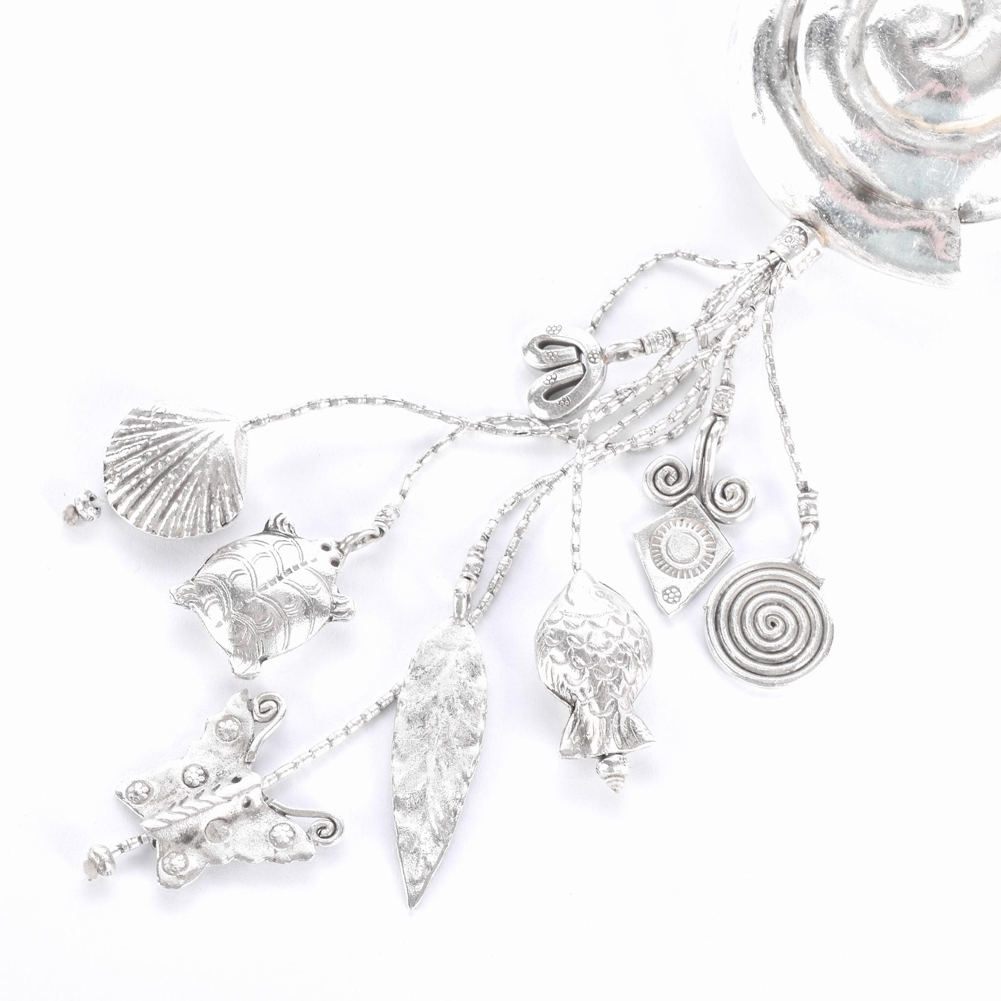 Sterling Silver Swirl Pendant Seashell Necklace with Charms