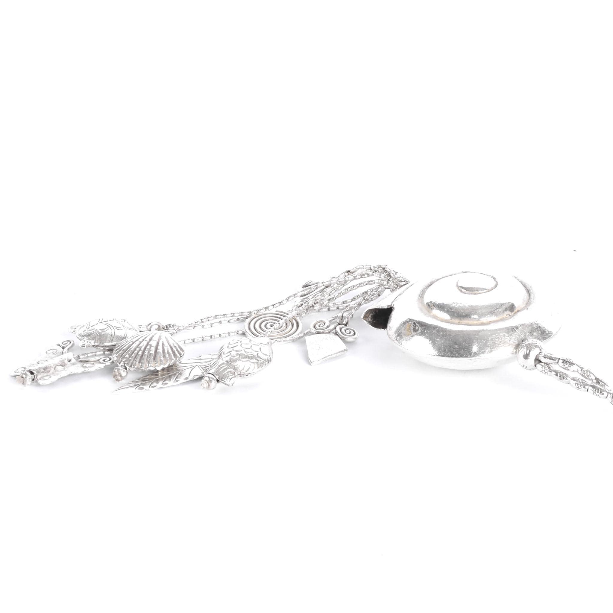 Sterling Silver Swirl Pendant Seashell Necklace with Charms