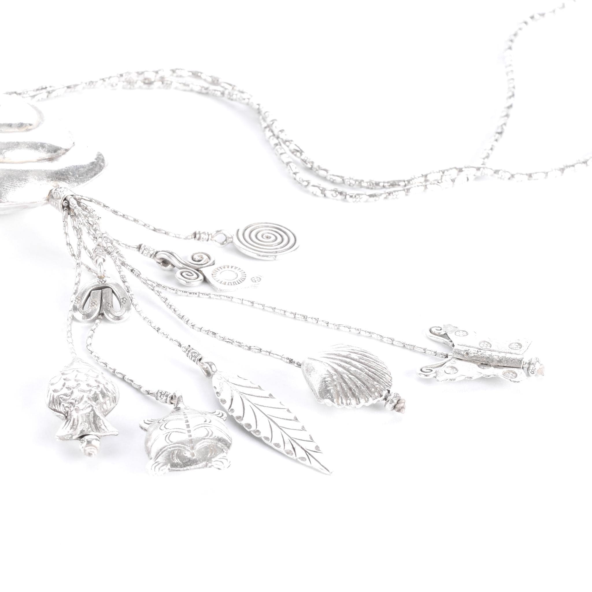 Sterling Silver Swirl Pendant Seashell Necklace with Charms