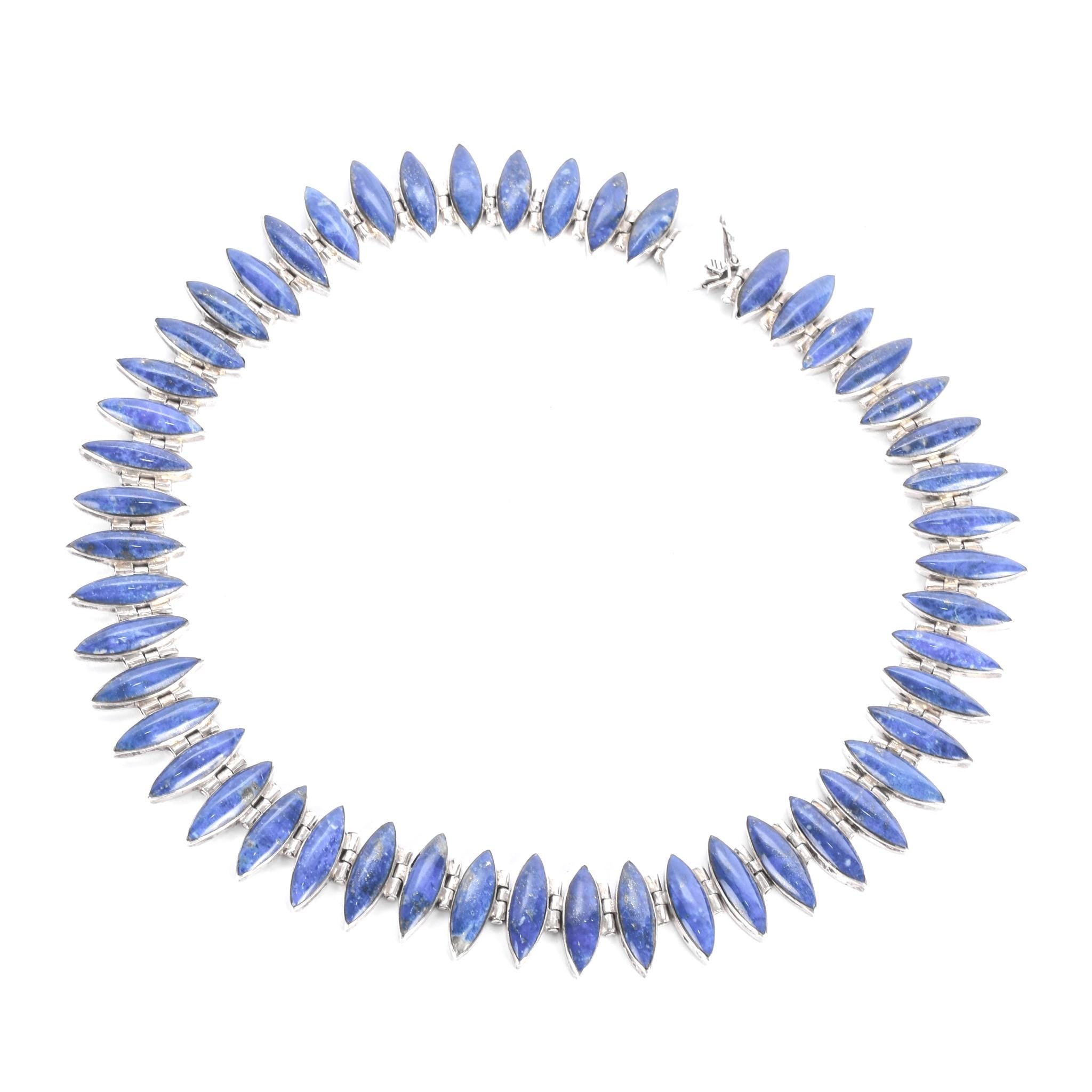 Sterling Silver & Lapis Lazuli Marquise Cabochon Collar Necklace