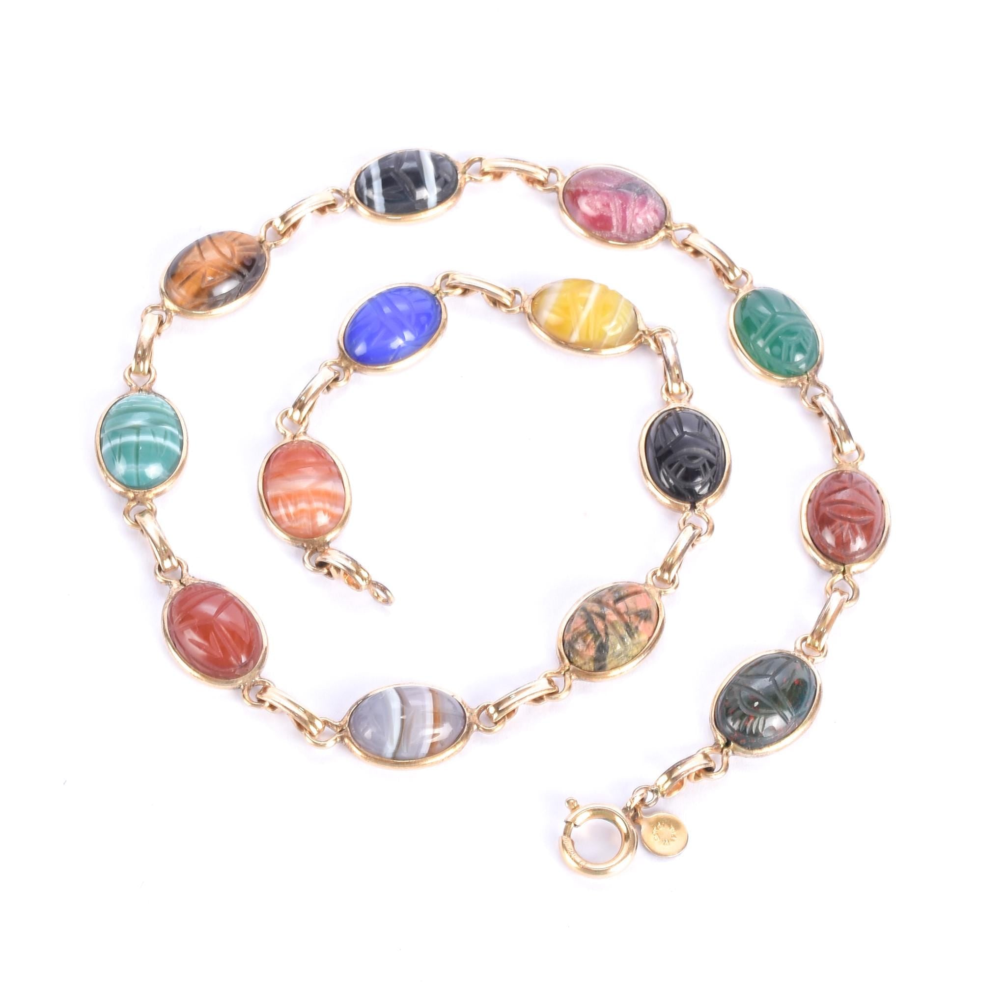 12K Gold Filled Multi-Gemstone Scarab Necklace