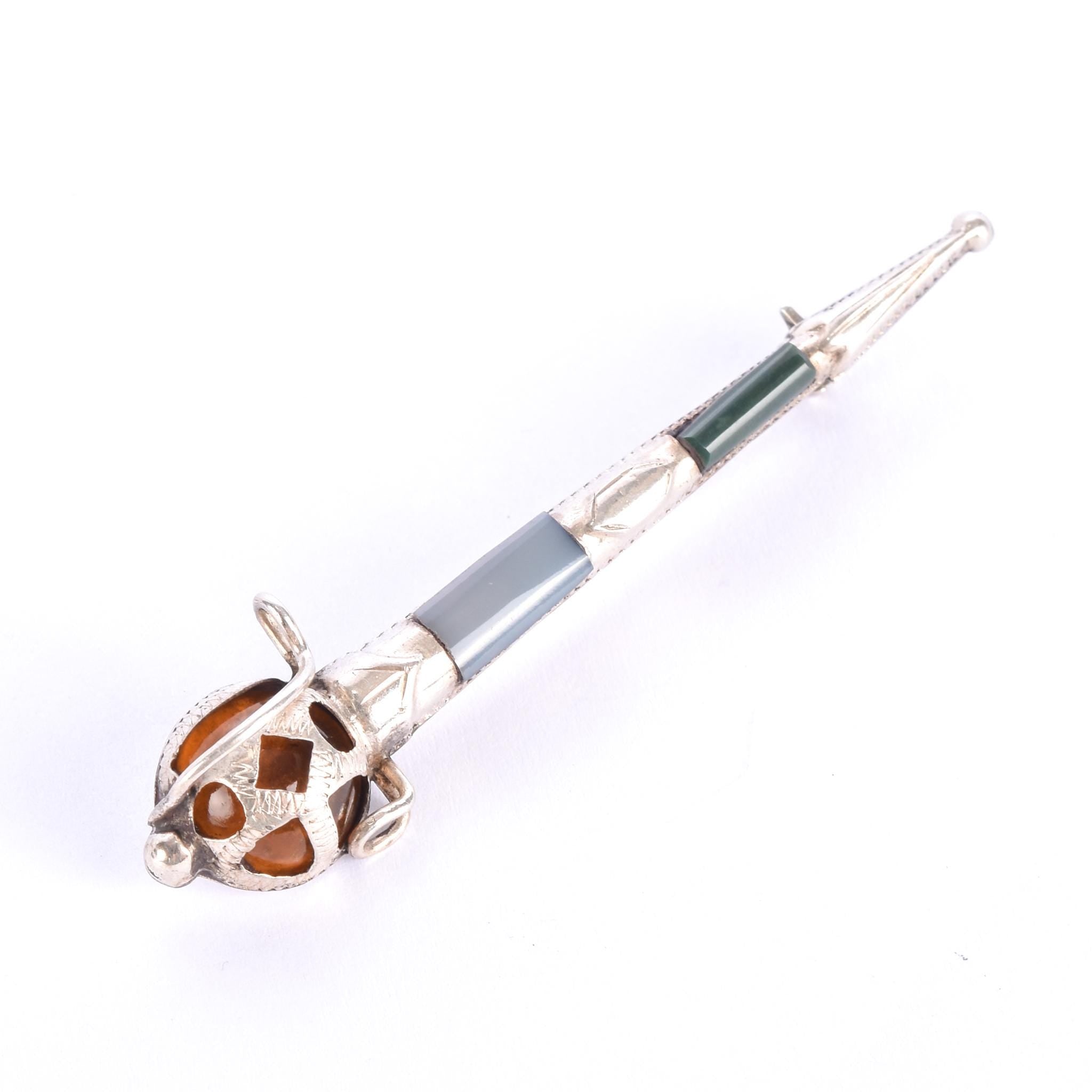 Sterling Silver & Agate Scottish Dirk Kilt Pin