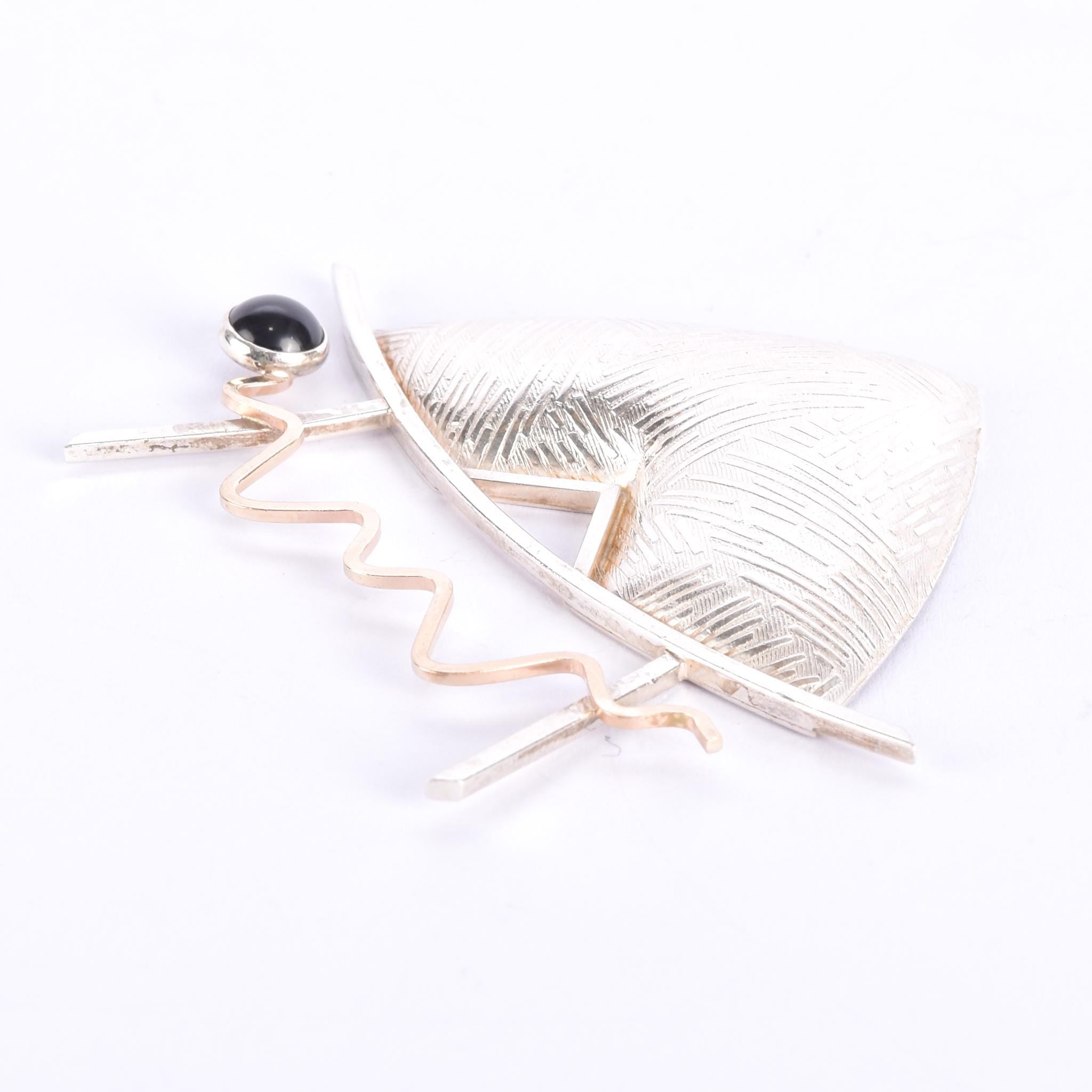1980s Kimberly Keyworth Signed Sterling Silver & 14K Gold Geometric Brooch