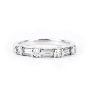 18K White Gold Natural Round and Baguette Diamond Wedding Band