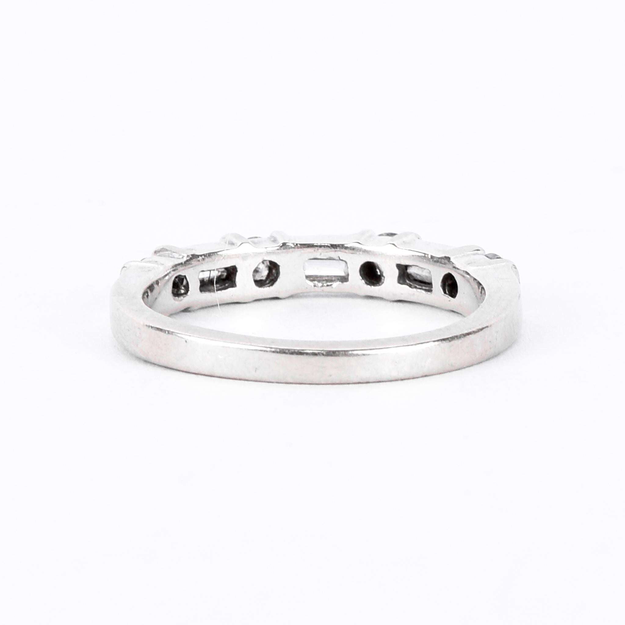 18K White Gold Natural Round and Baguette Diamond Wedding Band