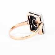 18K Gold & Platinum Old Mine Cut Natural Diamond in Onyx Statement Ring