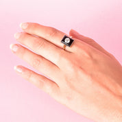 18K Gold & Platinum Old Mine Cut Natural Diamond in Onyx Statement Ring