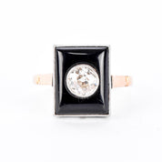 18K Gold & Platinum Old Mine Cut Natural Diamond in Onyx Statement Ring