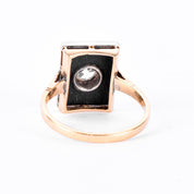 18K Gold & Platinum Old Mine Cut Natural Diamond in Onyx Statement Ring