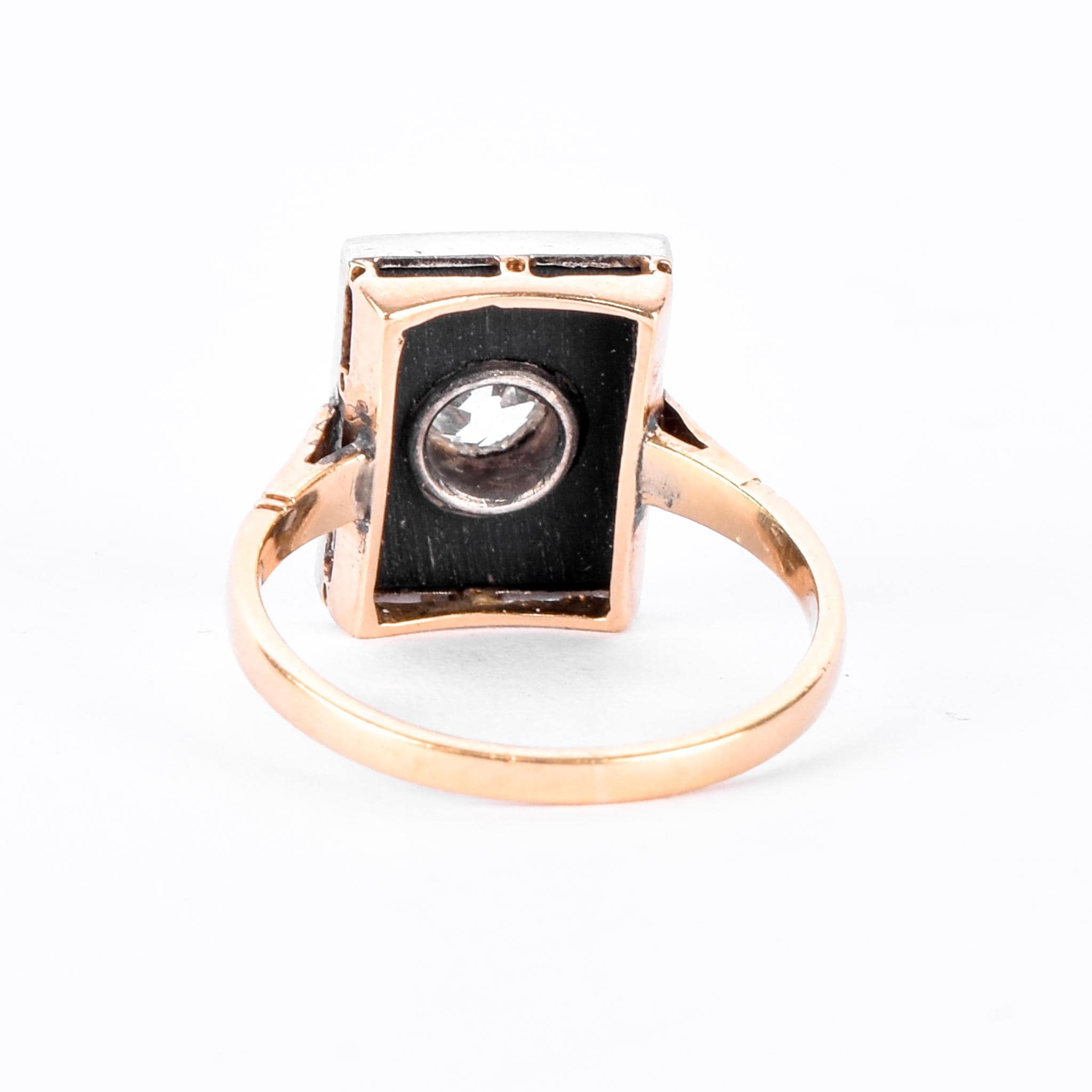 18K Gold & Platinum Old Mine Cut Natural Diamond in Onyx Statement Ring