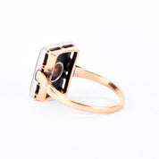 18K Gold & Platinum Old Mine Cut Natural Diamond in Onyx Statement Ring