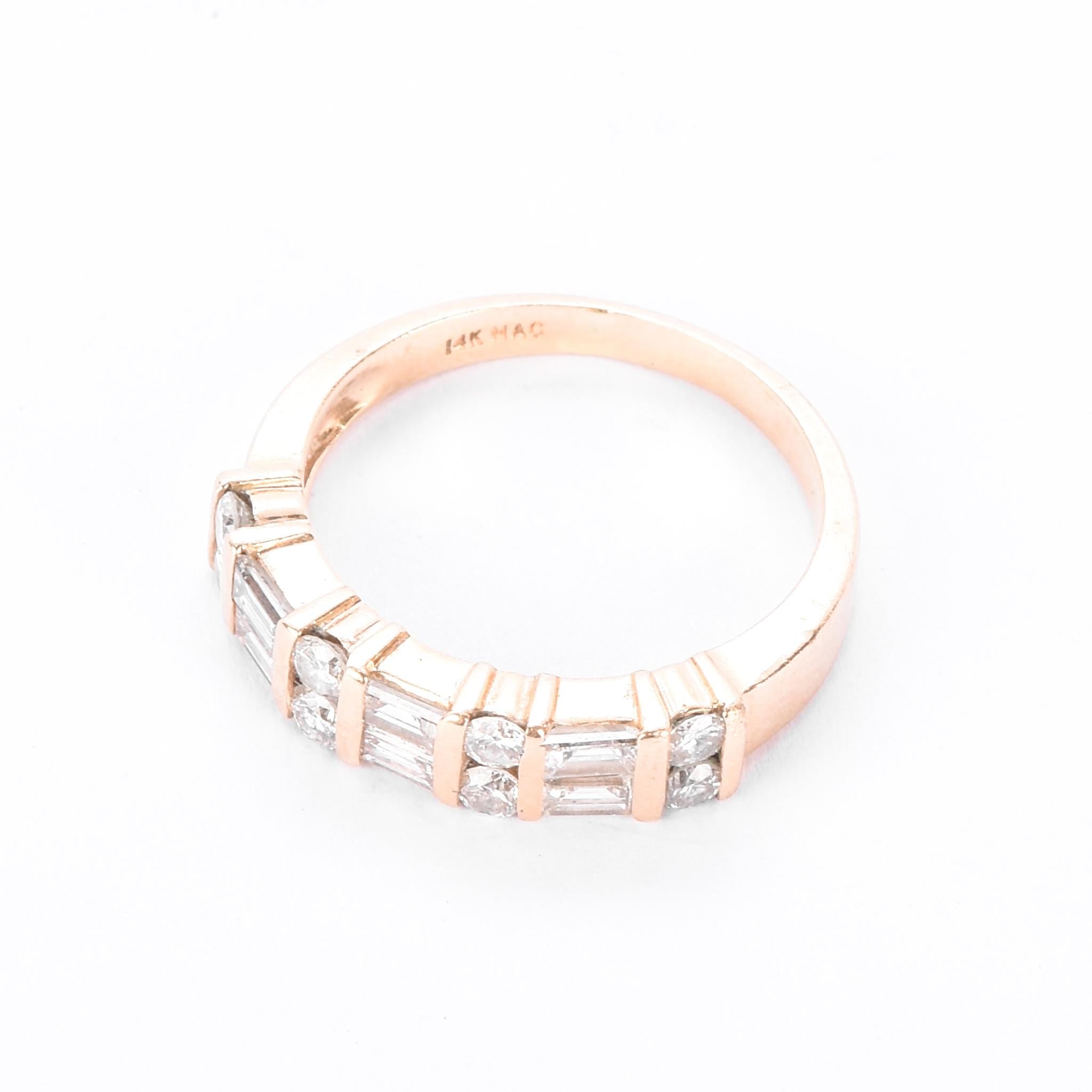 14K Gold 1.0 TCW Round & Baguette Natural Diamond Wedding Band