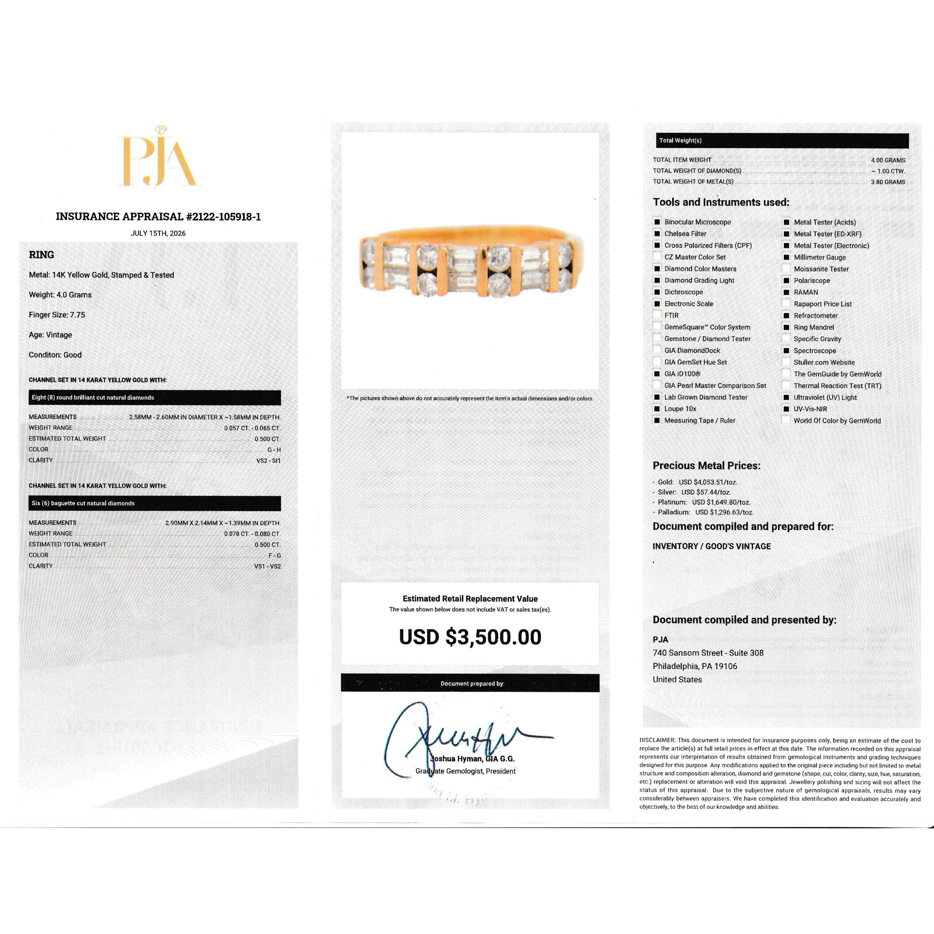 14K Gold 1.0 TCW Round & Baguette Natural Diamond Wedding Band