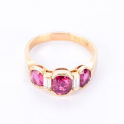 18K Gold 2.21 TCW Natural Ruby and Diamond Three Stone Statement Ring