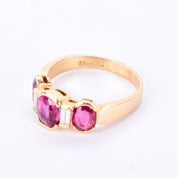 18K Gold 2.21 TCW Natural Ruby and Diamond Three Stone Statement Ring