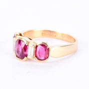 18K Gold 2.21 TCW Natural Ruby and Diamond Three Stone Statement Ring
